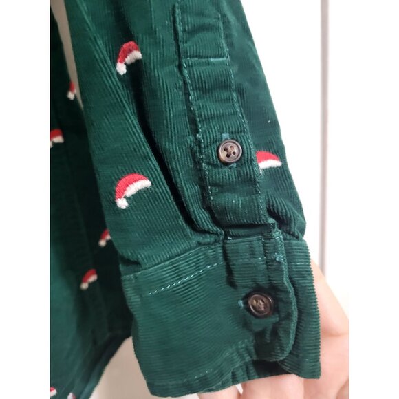 GYMBOREE Boys 4 Santa Hat Corduroy Button Up Dress Shirt Green Holiday Christmas - Picture 6 of 7